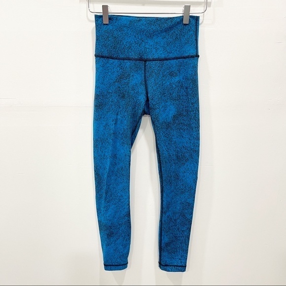 Lululemon High Time Pants Legging Luon Spray Jacquard Shocking Blue Black Size 6 - Picture 1 of 5